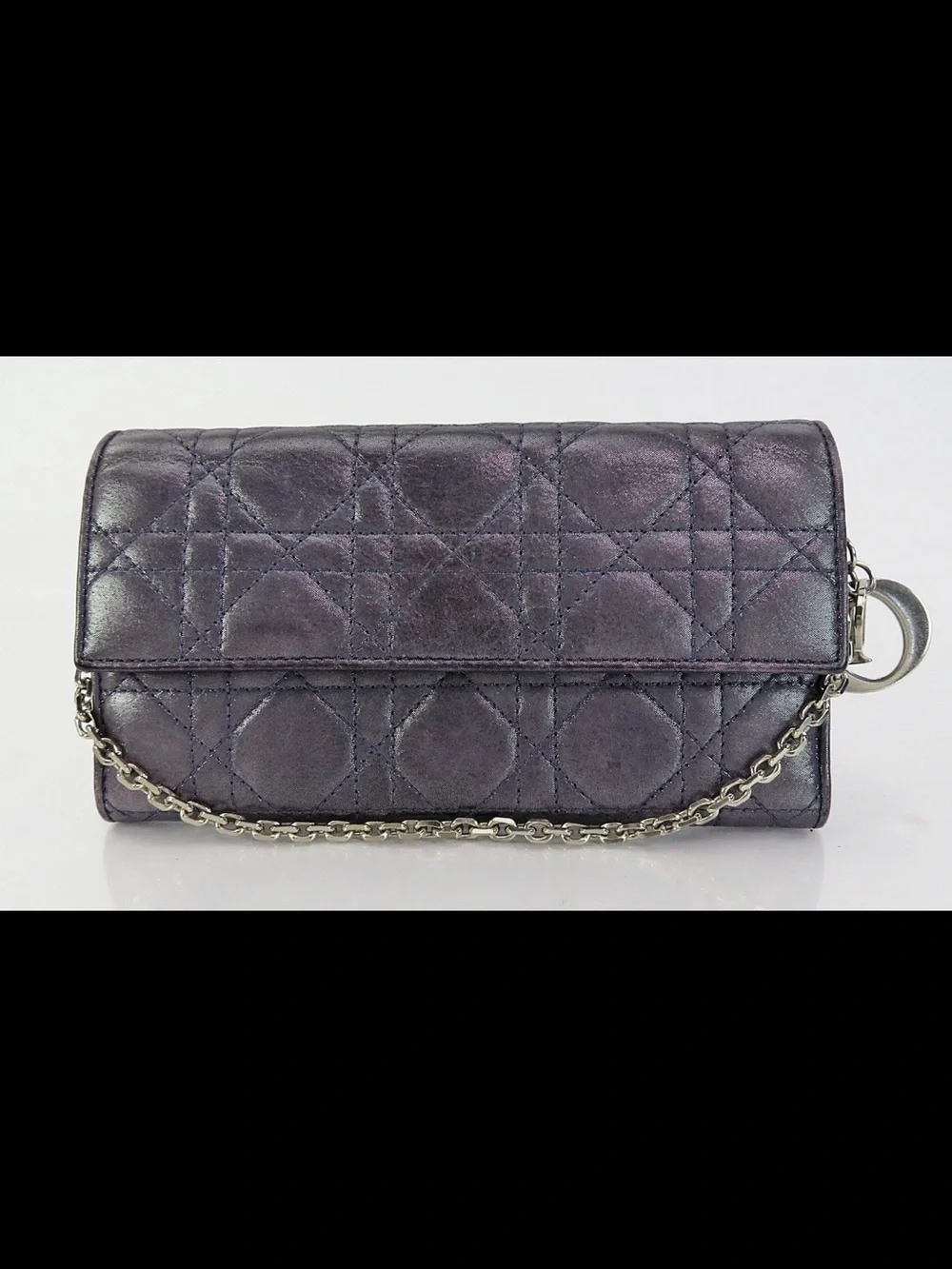 Dior Metallic Plum Quilted Chain Wallet